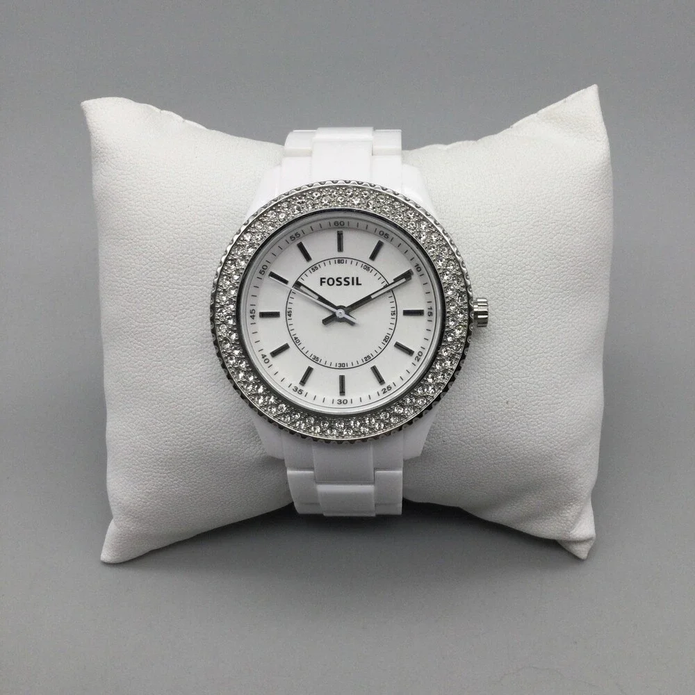 Fossil ES-2444 Womens Watch 38mm White Dial Resin Crystals New Battery 6